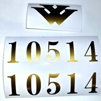 Gold vinyl mailbox numbers and W monogram from The Greens Mailbox Numbers and W Set